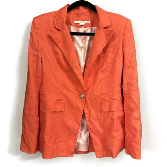 Veronica Beard Orange Single Button Notched Lapel Casual Blazer Size 8 - Picture 2 of 9